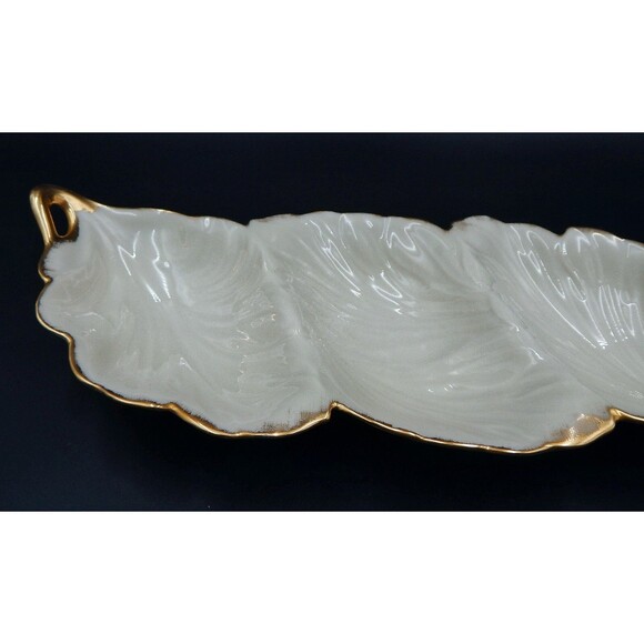 Lenox Tripoli Leaf Three Section Serving Dish Platter 24K Gold Trim Relish USA - Picture 6 of 11